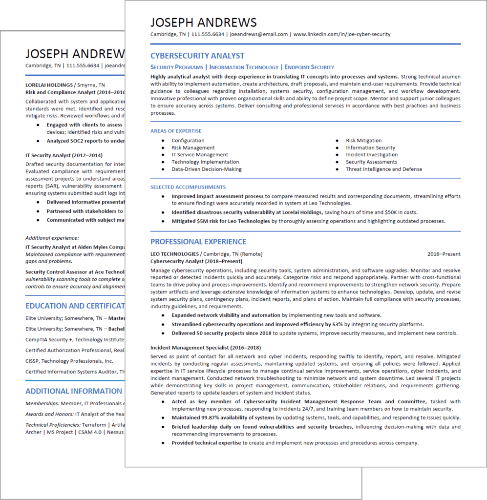 Cyber Security Resume Example The Complete Guide with Template